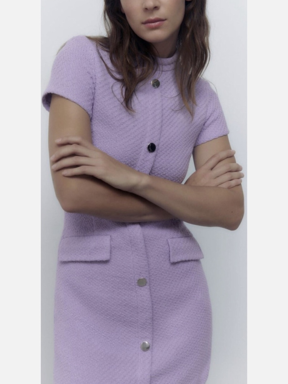 Zara NWT Lilac Short Sleeve Button Front Knit Dress